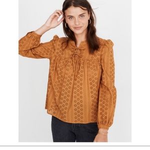 Madewell eyelet double tie peasant top